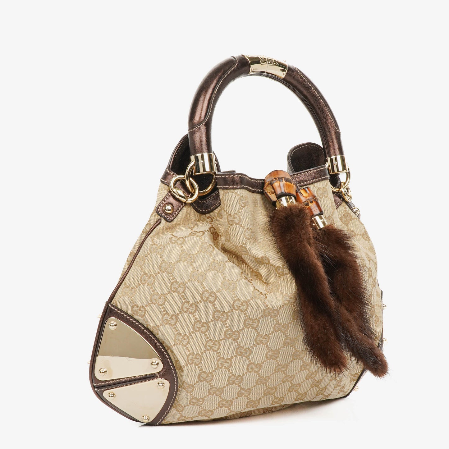 Gucci Monogram Canvas Mink Indy Top Handle Bag