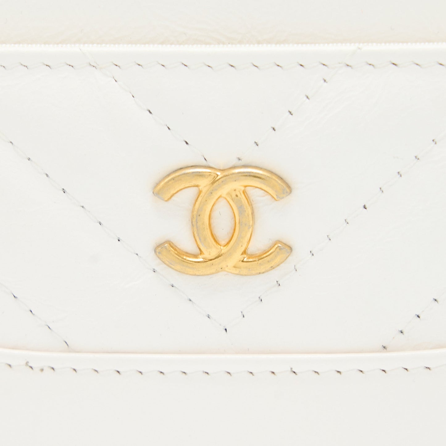 Chanel Chevron Card Holder Calfskin White