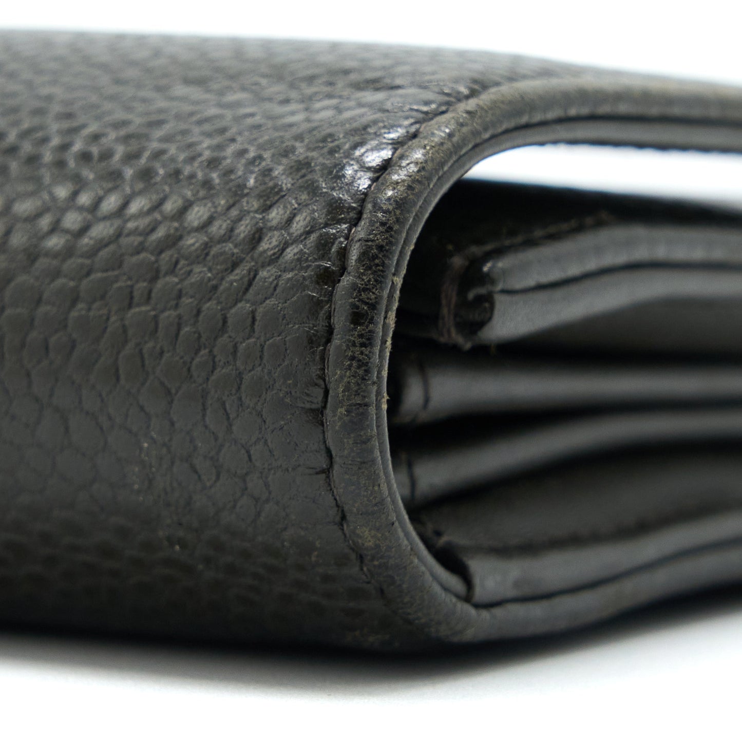 Chanel CC Logo Flap Long Wallet Caviar Dark Olive Green