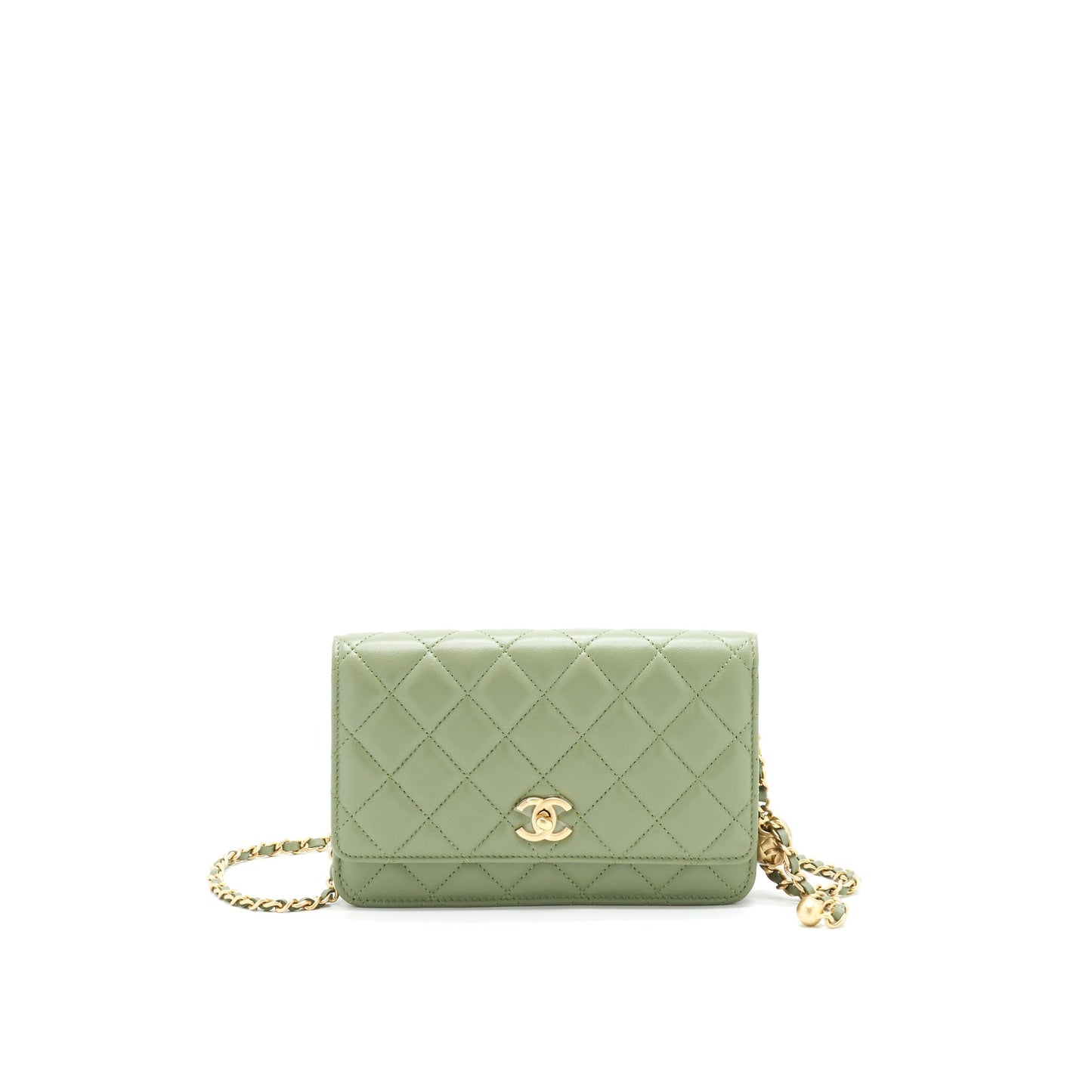 Chanel 21B Green  Pearl Crush Wallet On Chain