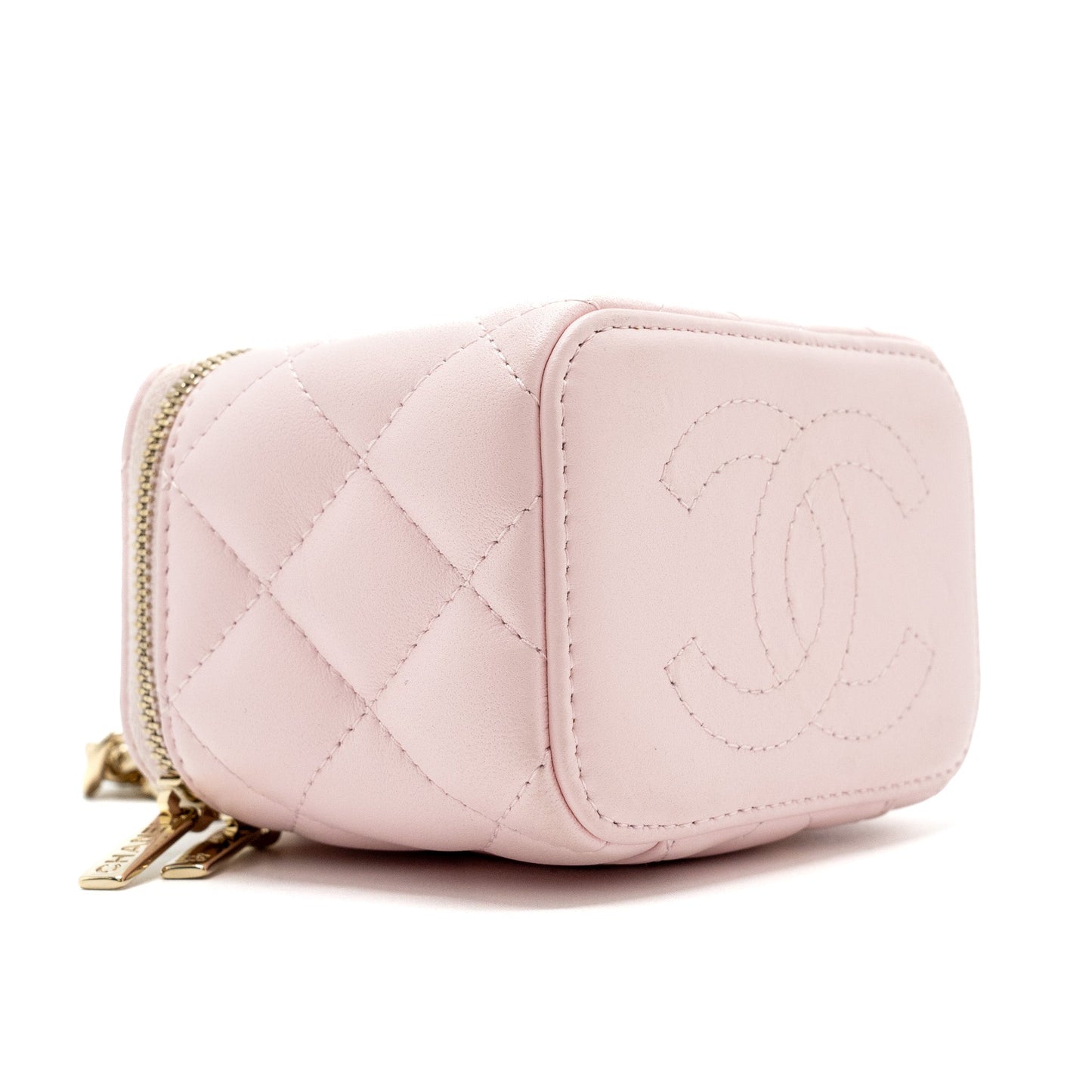 Chanel mini vanity with giant chain lambskin light pink L