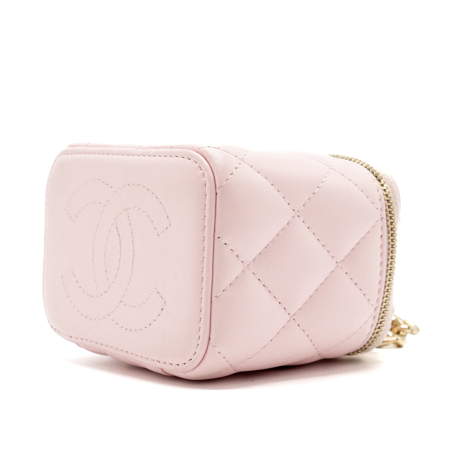 Chanel mini vanity with giant chain lambskin light pink L