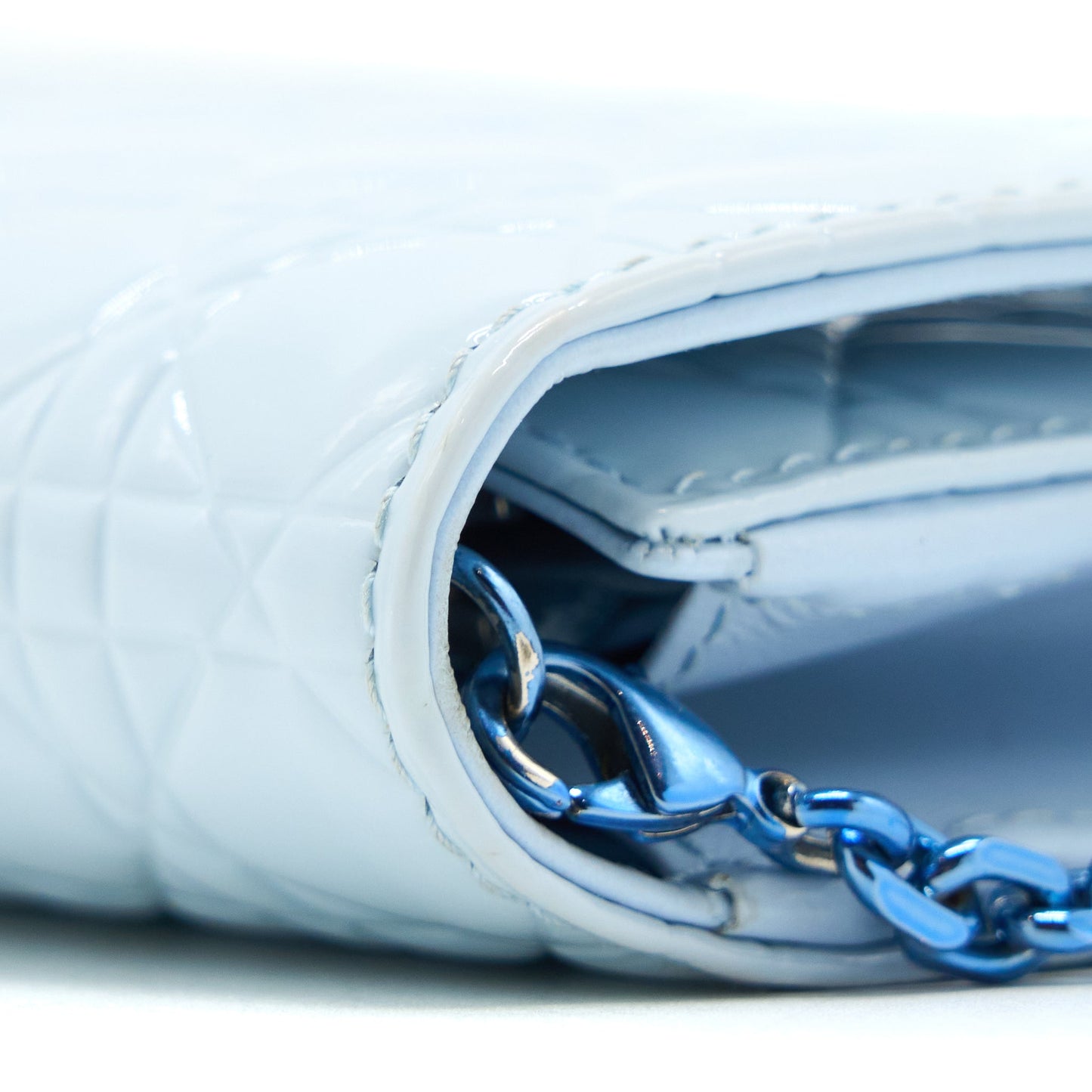 Dior Flap Wallet with Chain Patent Light Blue with Blue Hardware