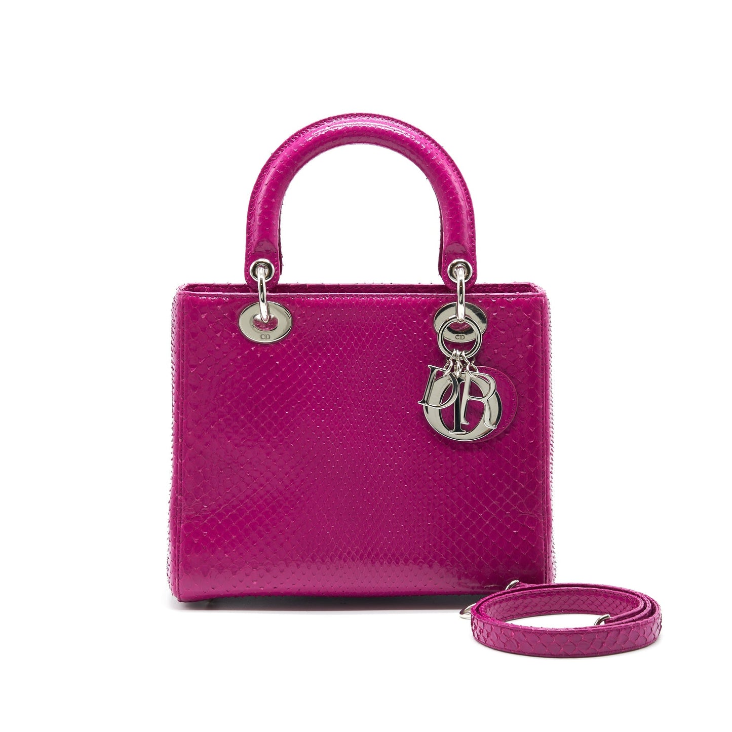 Dior Python Medium Lady Dior Purse Plum Pink
