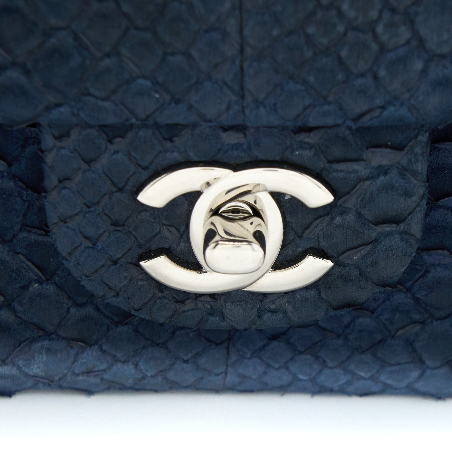 Chanel Medium Classic Double Flap Bag Python Dark Blue
