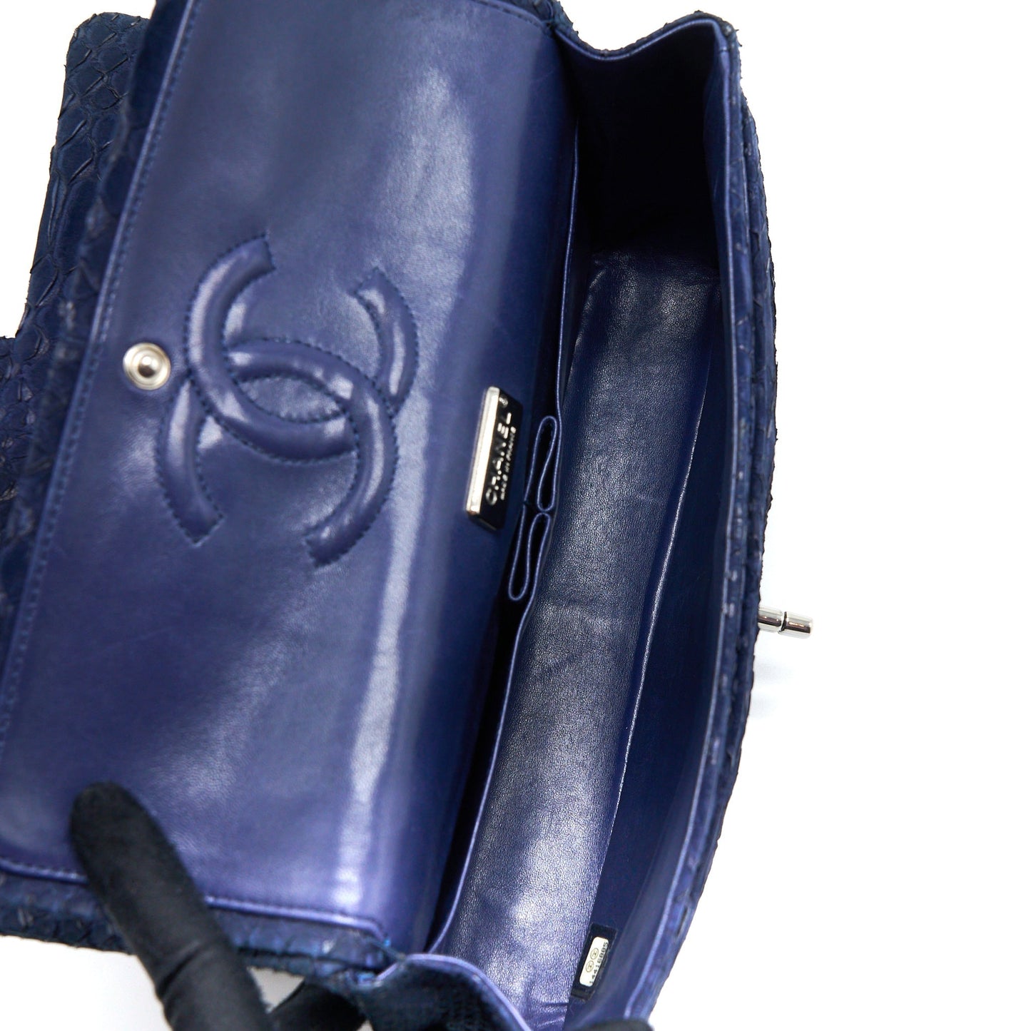 Chanel Medium Classic Double Flap Bag Python Dark Blue