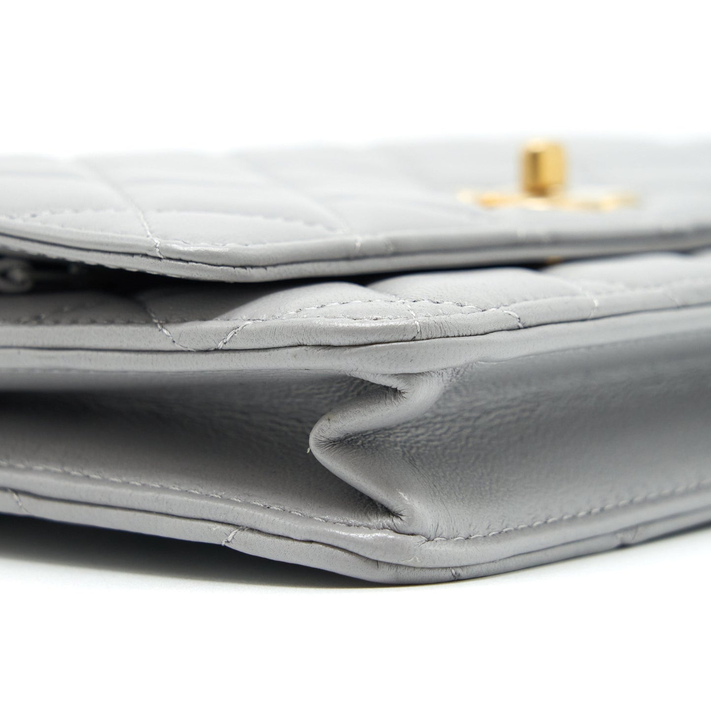 Chanel Pearl Crush Wallet On Chain Lambskin Grey Brushed  (Microchip)