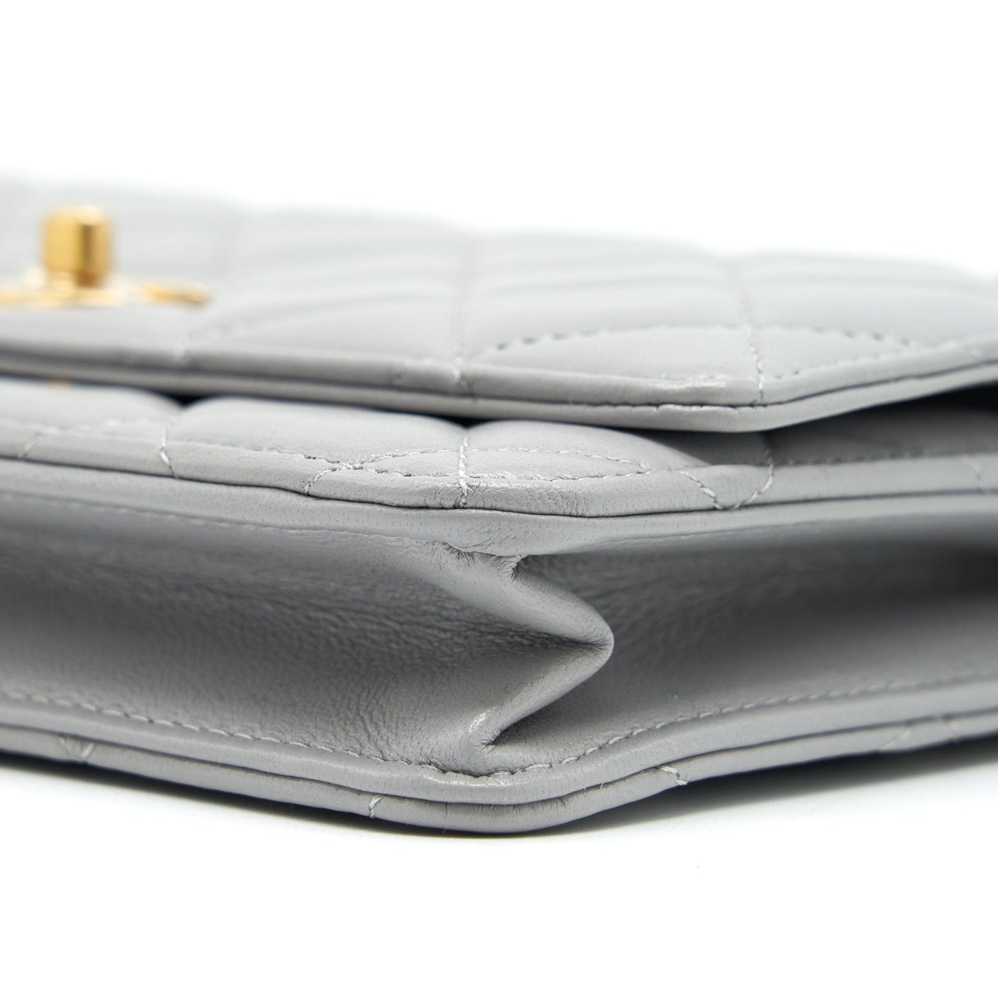 Chanel Pearl Crush Wallet On Chain Lambskin Grey Brushed  (Microchip)