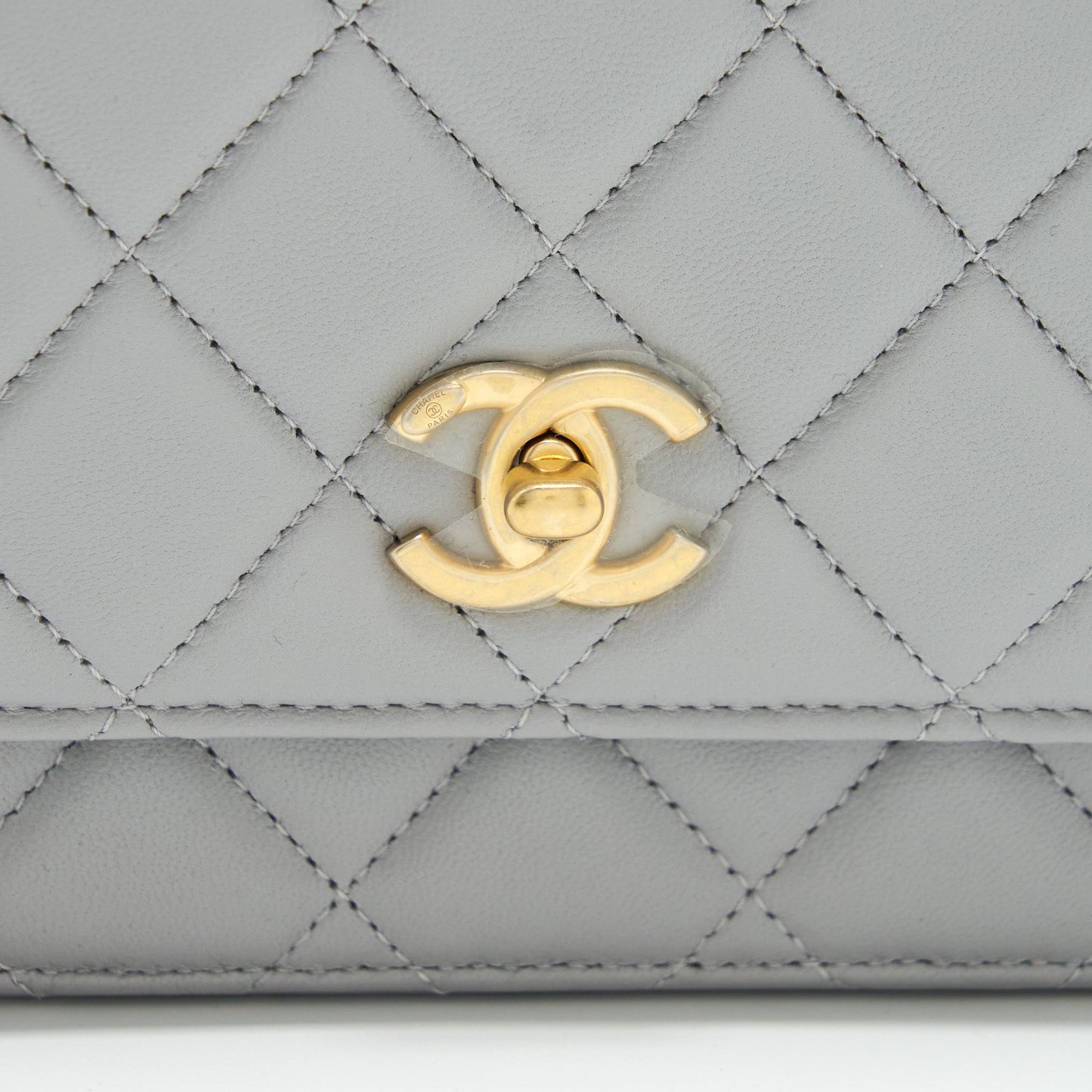 Chanel Pearl Crush Wallet On Chain Lambskin Grey Brushed  (Microchip)