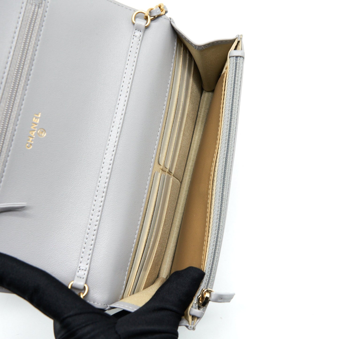 Chanel Pearl Crush Wallet On Chain Lambskin Grey Brushed  (Microchip)