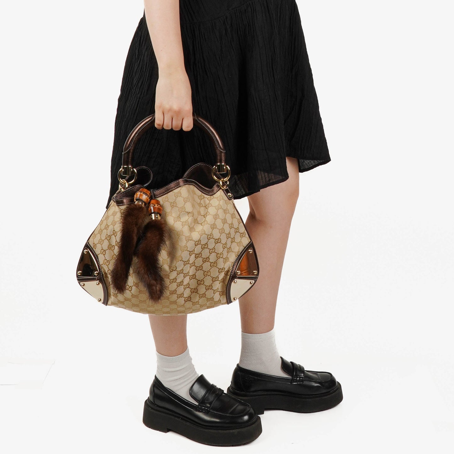 Gucci Monogram Canvas Mink Indy Top Handle Bag