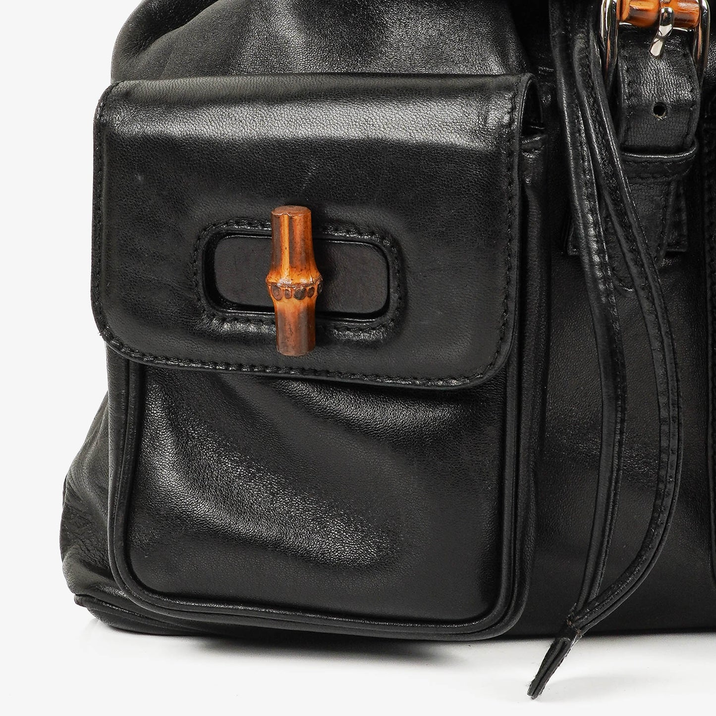 Gucci Vintage Black Leather Bamboo Backpack