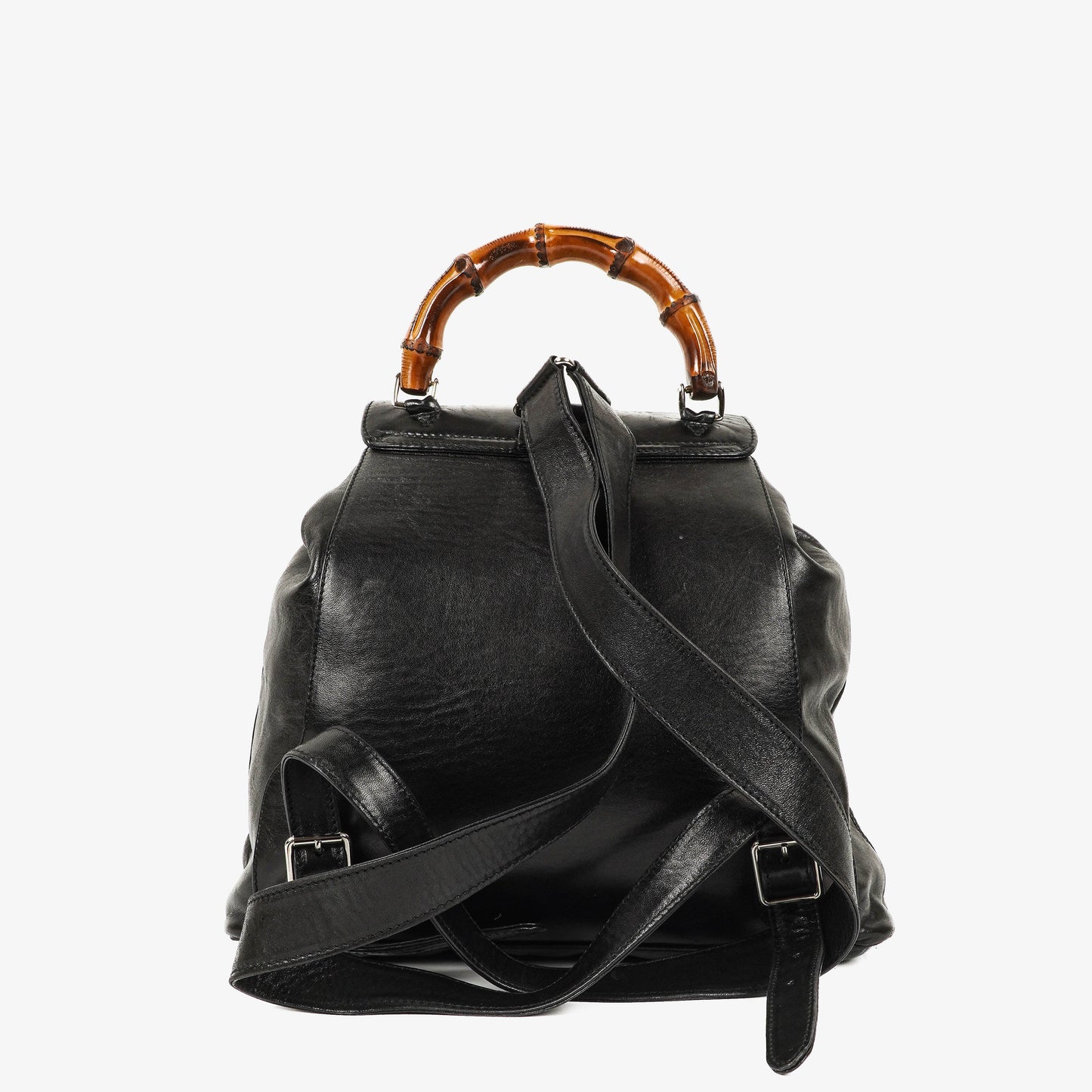 Gucci Vintage Black Leather Bamboo Backpack
