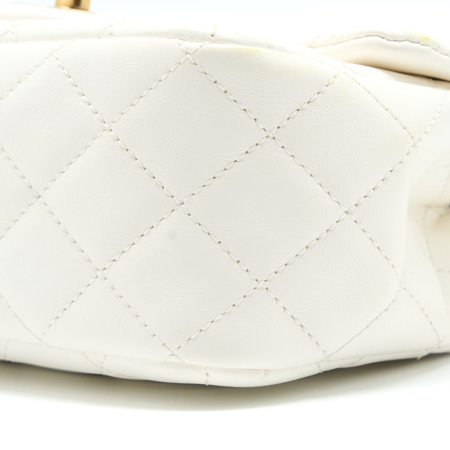 Chanel Mini Square Flap Bag with Detailed Ribbon Chain Lambskin White