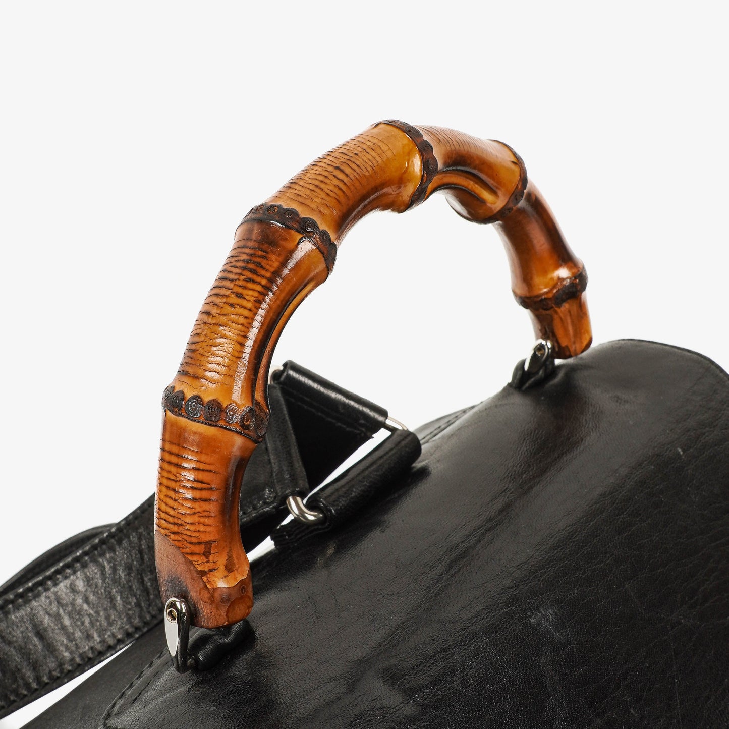 Gucci Vintage Black Leather Bamboo Backpack