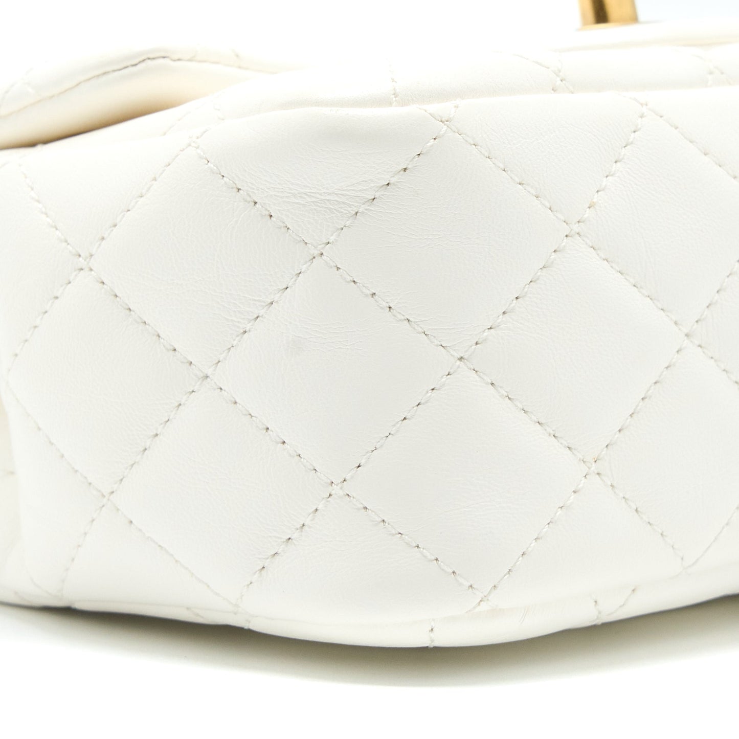 Chanel Mini Square Flap Bag with Detailed Ribbon Chain Lambskin White