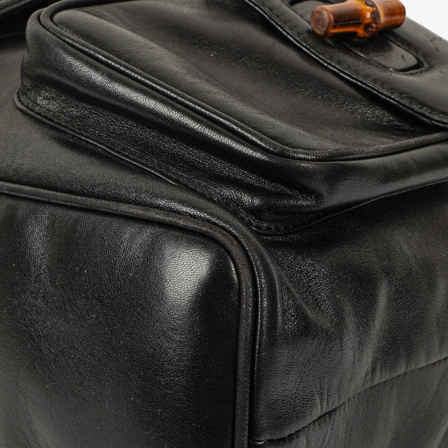 Gucci Vintage Black Leather Bamboo Backpack