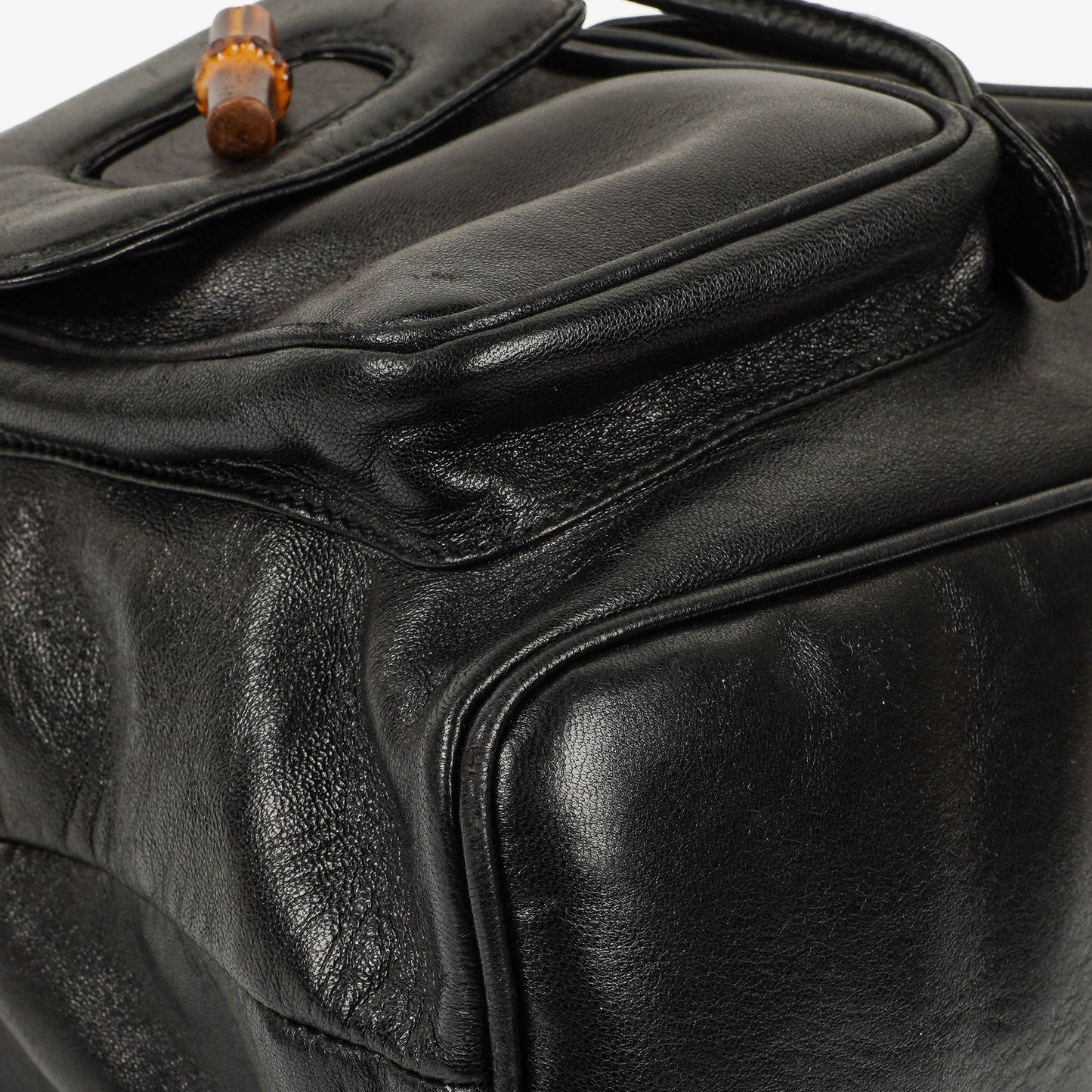 Gucci Vintage Black Leather Bamboo Backpack
