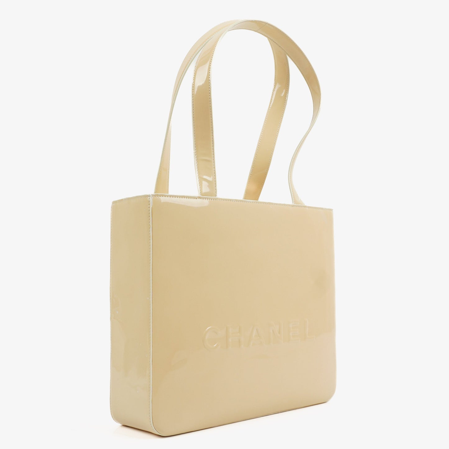Chanel  Beige Patent Leather CC Tote Shoulder Bag