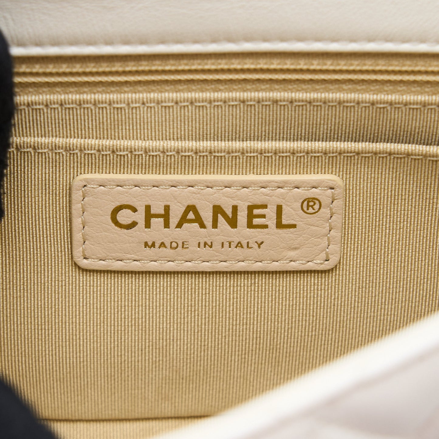 Chanel Mini Square Flap Bag with Detailed Ribbon Chain Lambskin White