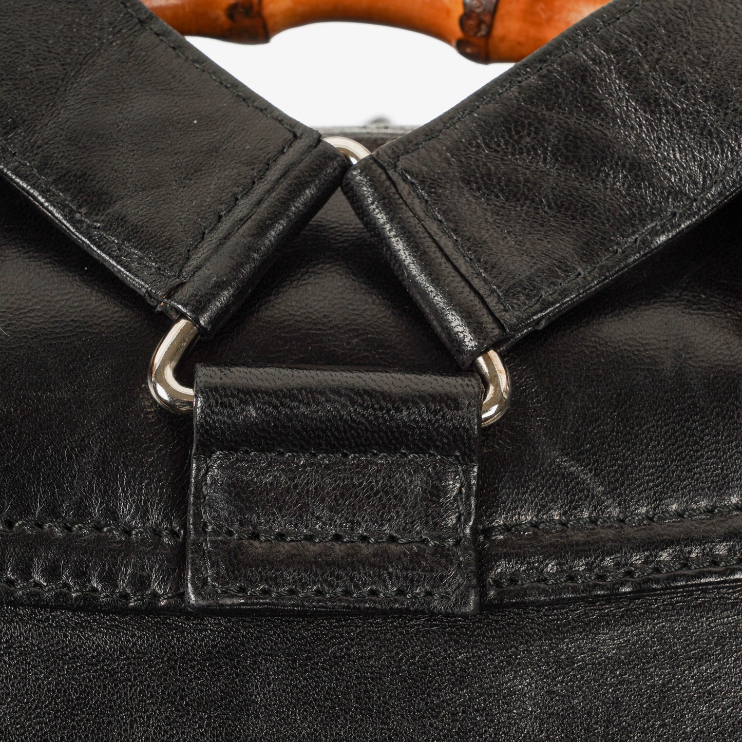 Gucci Vintage Black Leather Bamboo Backpack