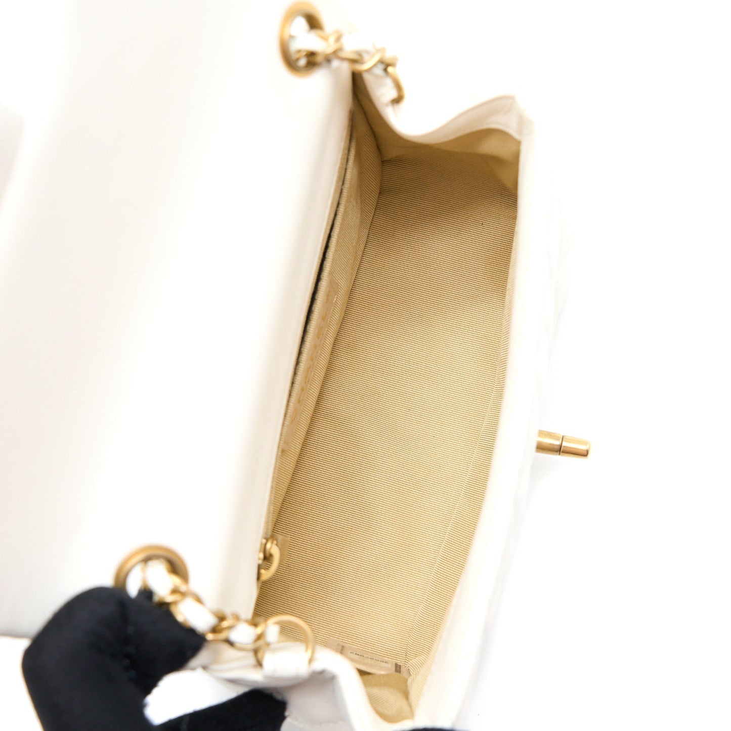 Chanel Mini Square Flap Bag with Detailed Ribbon Chain Lambskin White