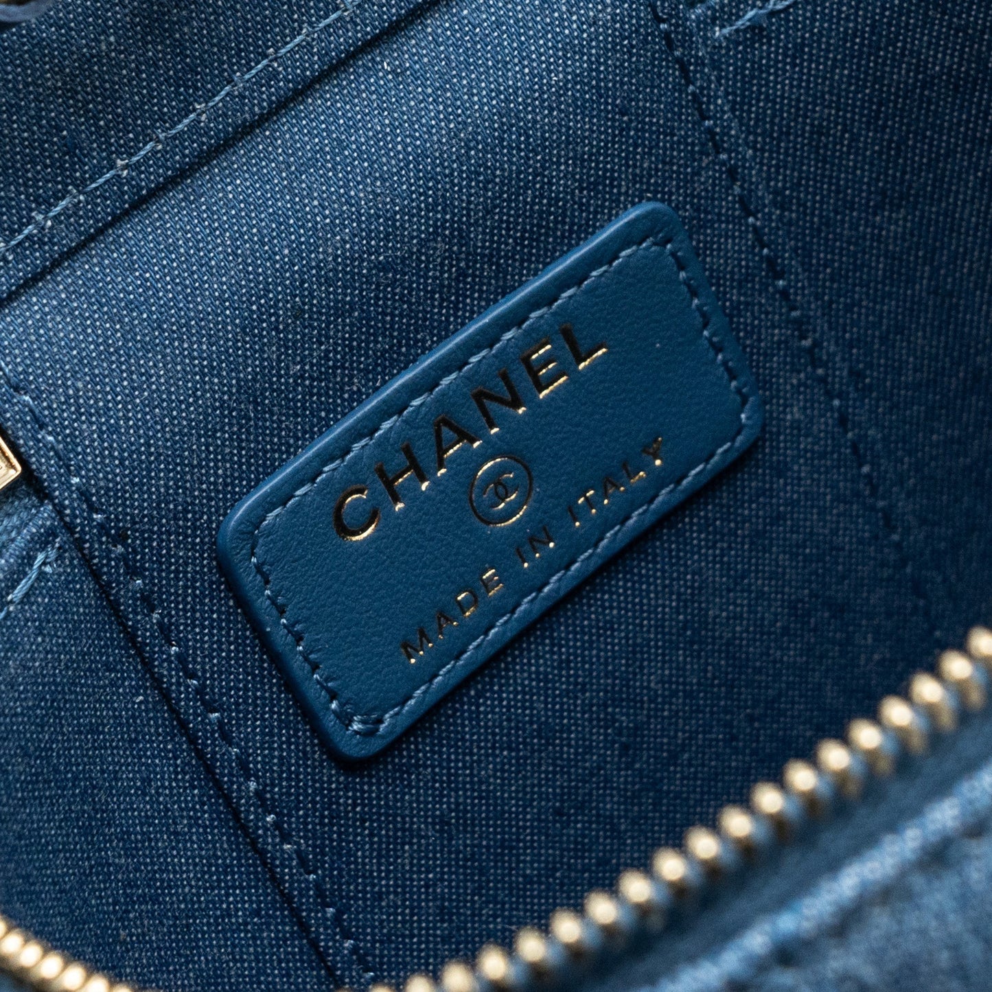 Chanel Pearl Crush Mini Vanity Case Denim Blue Brushed