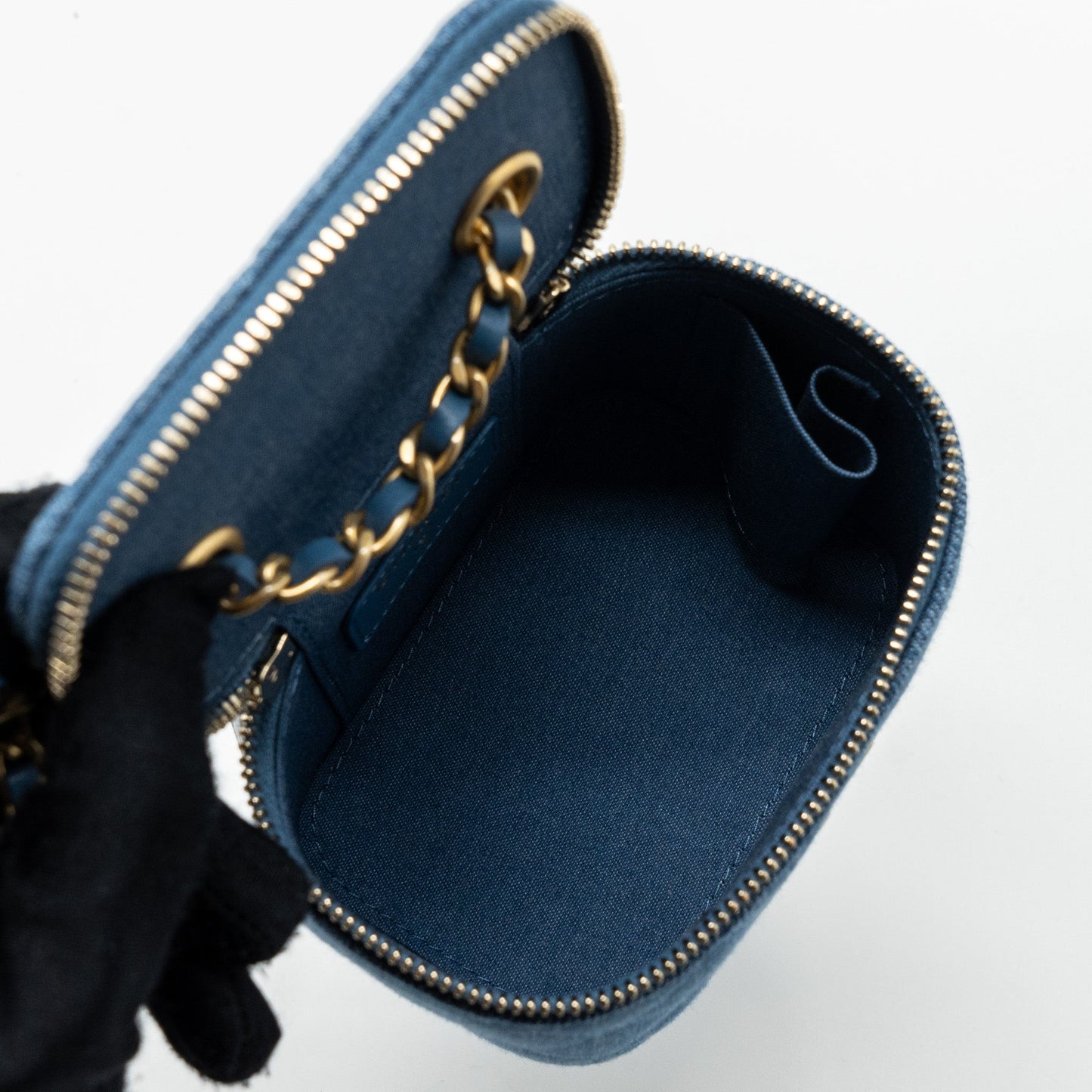 Chanel Pearl Crush Mini Vanity Case Denim Blue Brushed
