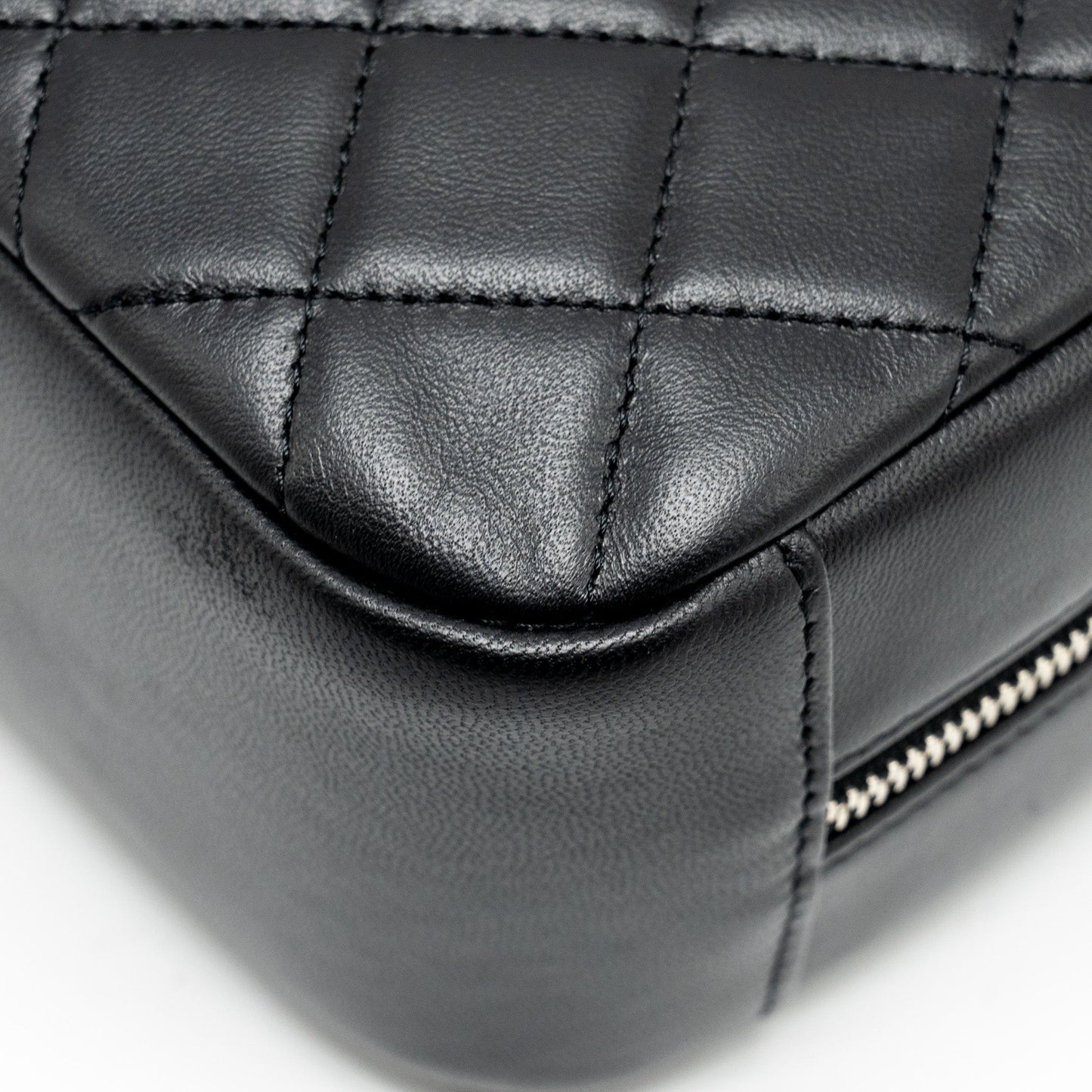 CHANEL Quilted Cosmetic Pouch Lambskin Black