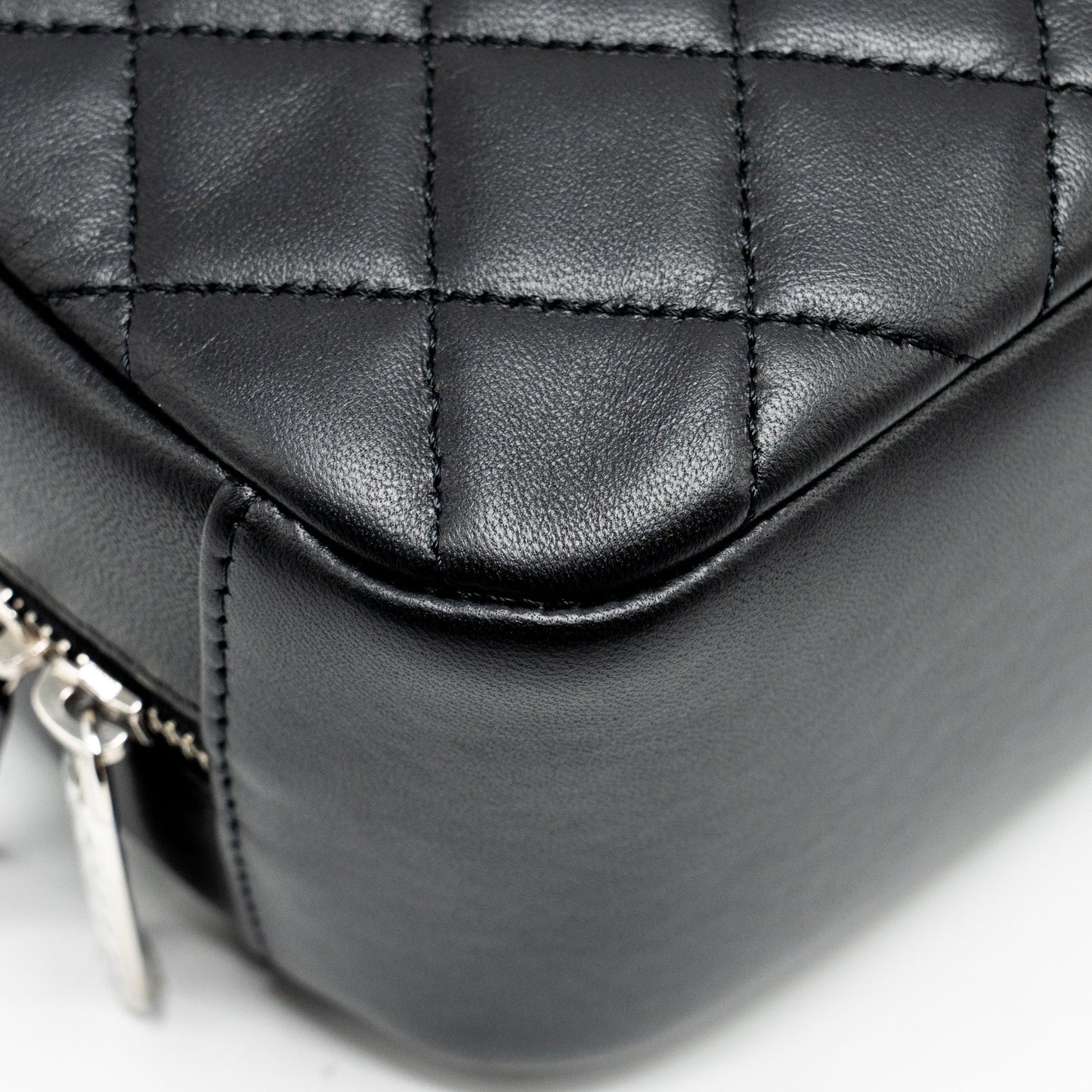 CHANEL Quilted Cosmetic Pouch Lambskin Black