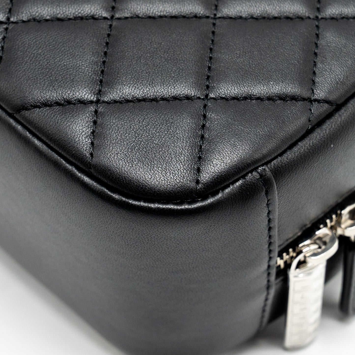 CHANEL Quilted Cosmetic Pouch Lambskin Black