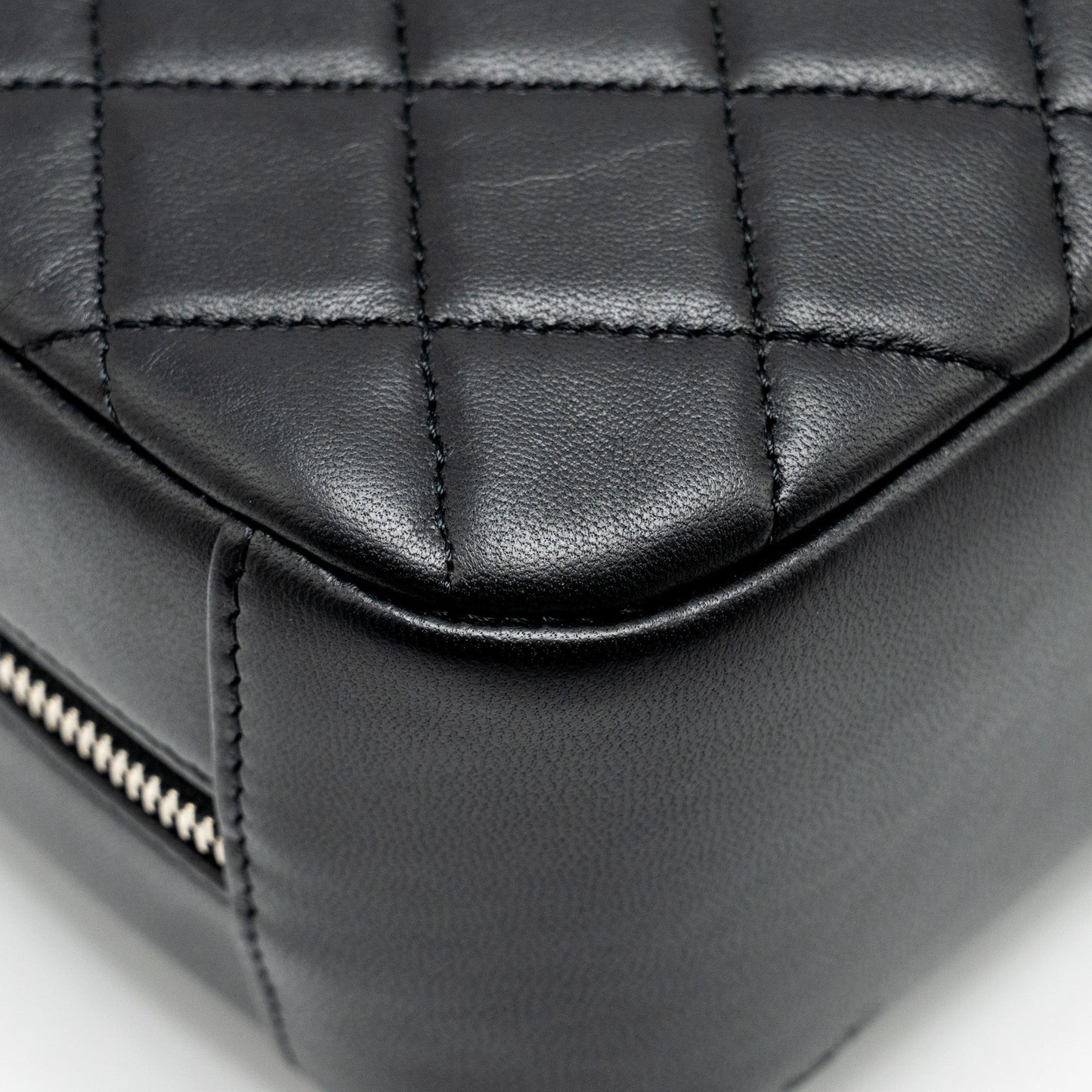 CHANEL Quilted Cosmetic Pouch Lambskin Black