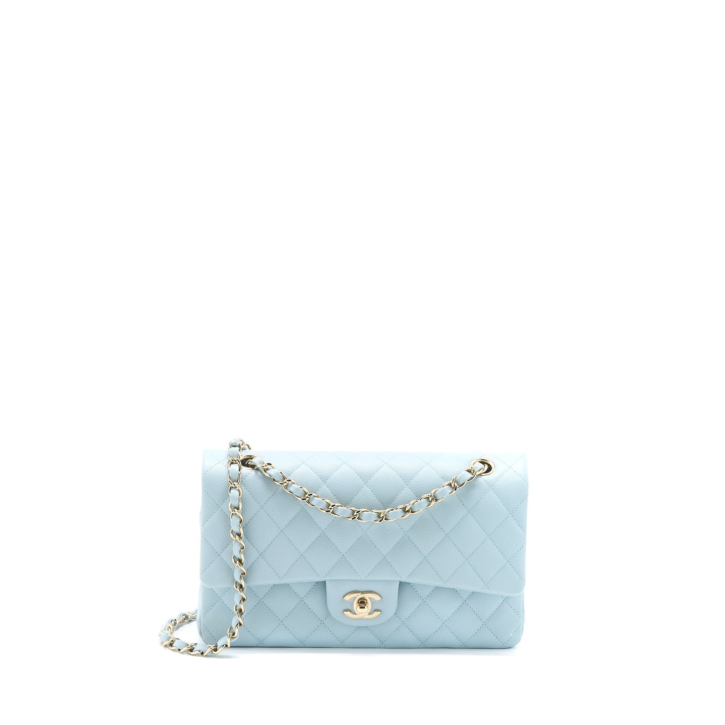 Chanel Medium Classic Double Flap Bag Caviar Light Blue L (Microchip)