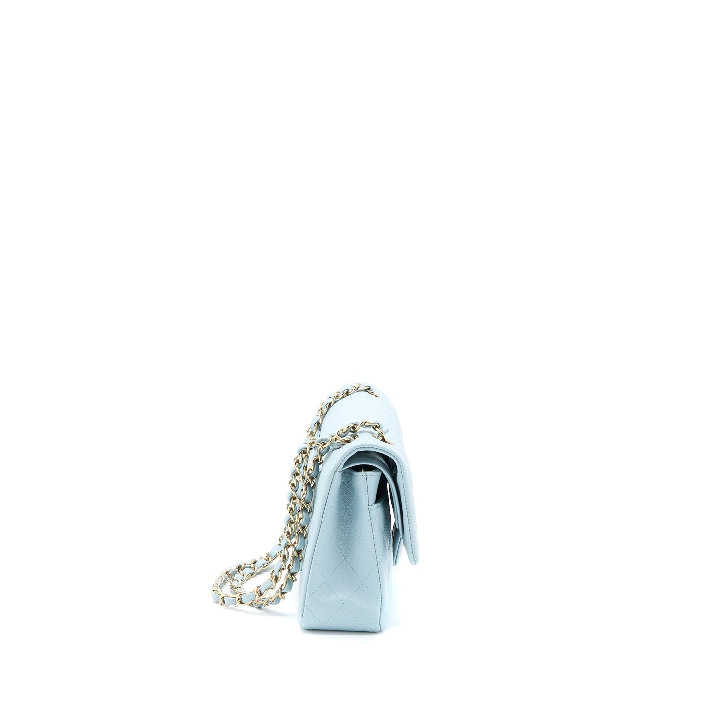 Chanel Medium Classic Double Flap Bag Caviar Light Blue L (Microchip)