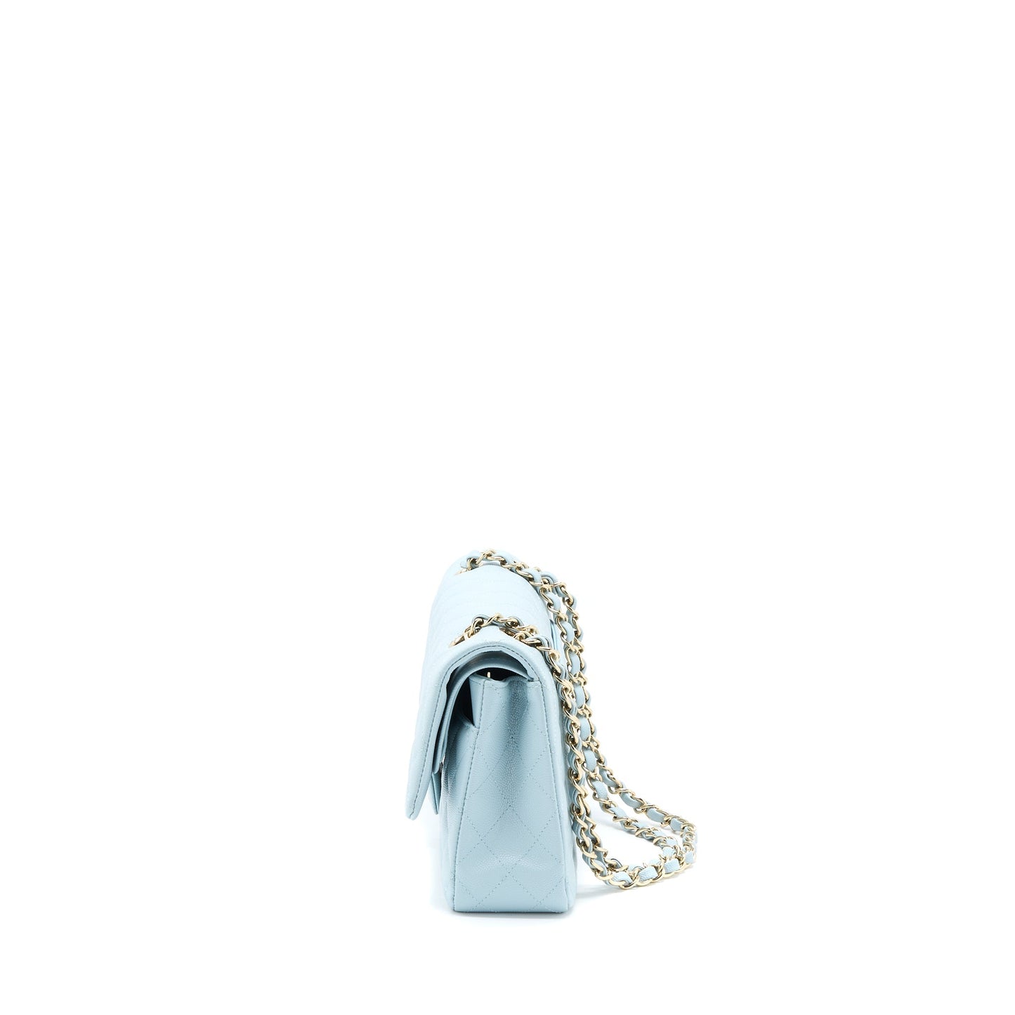 Chanel Medium Classic Double Flap Bag Caviar Light Blue L (Microchip)
