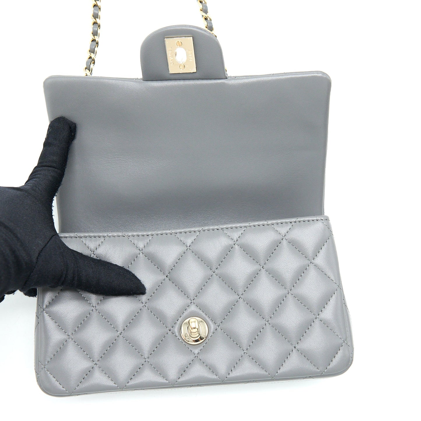 Chanel 22A Top Handle Mini Rectangular Flap Bag Lambskin Grey L
