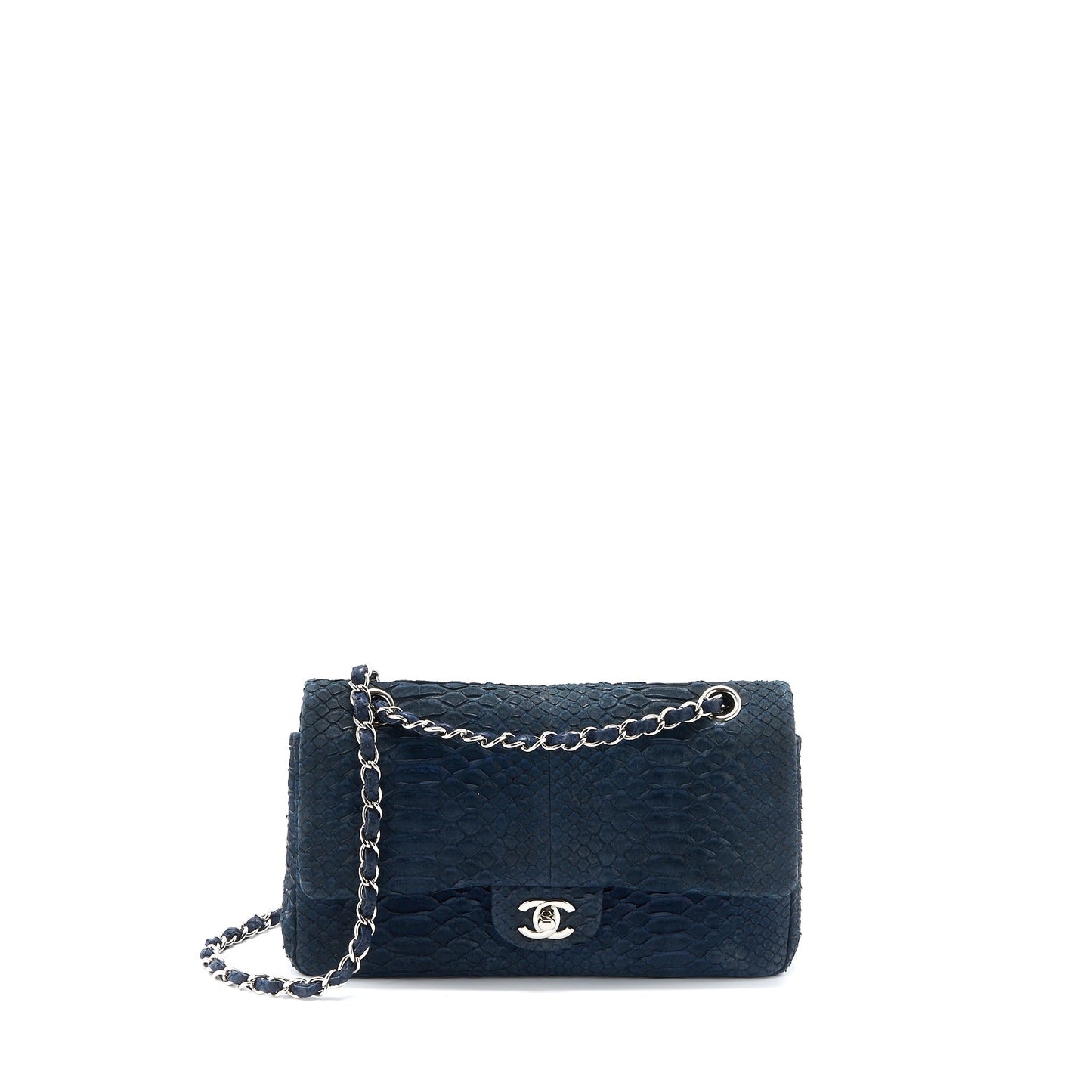 Chanel Medium Classic Double Flap Bag Python Dark Blue