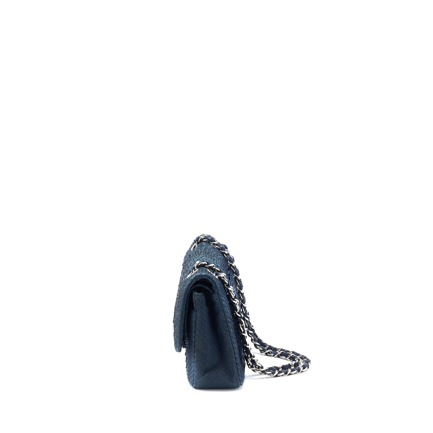 Chanel Medium Classic Double Flap Bag Python Dark Blue