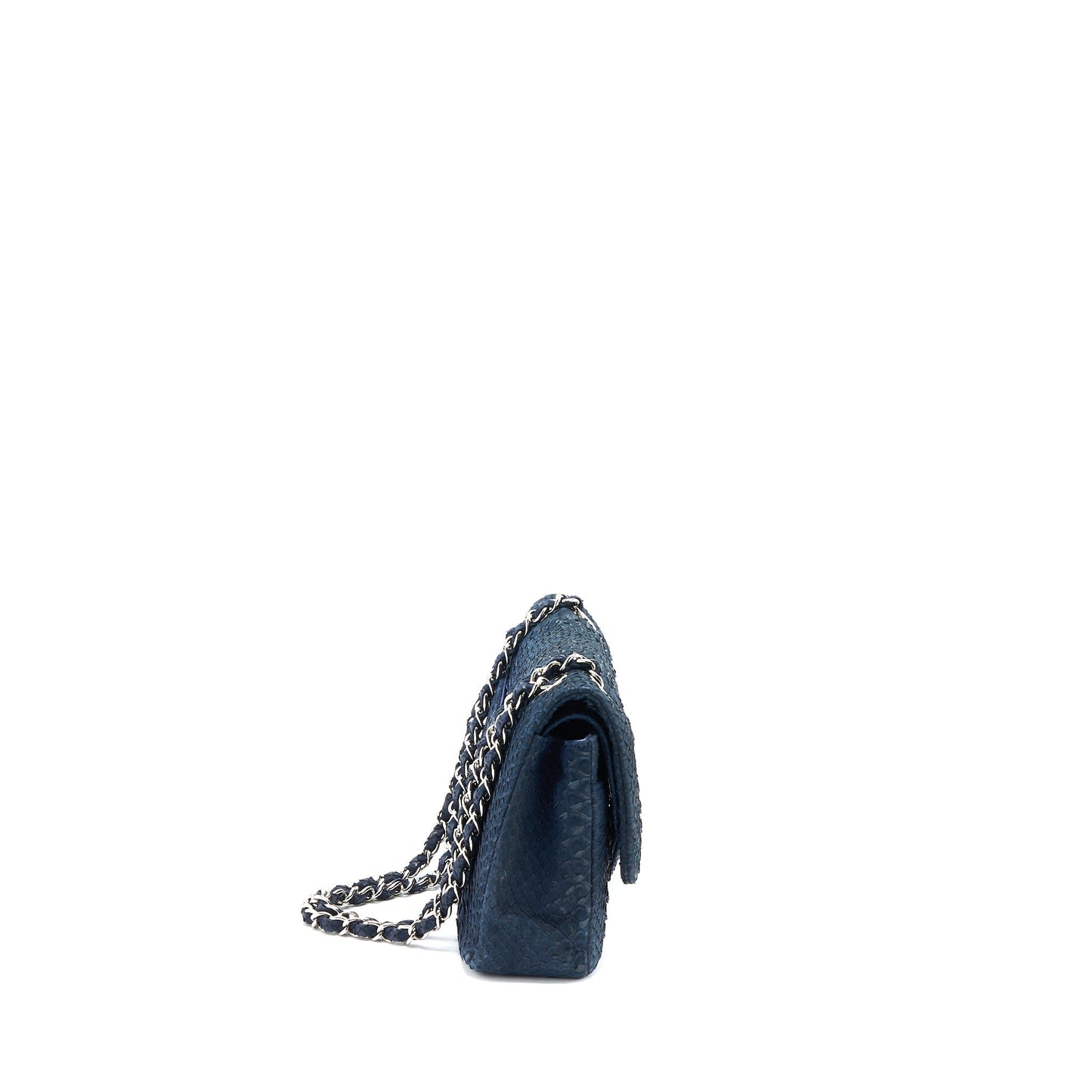 Chanel Medium Classic Double Flap Bag Python Dark Blue