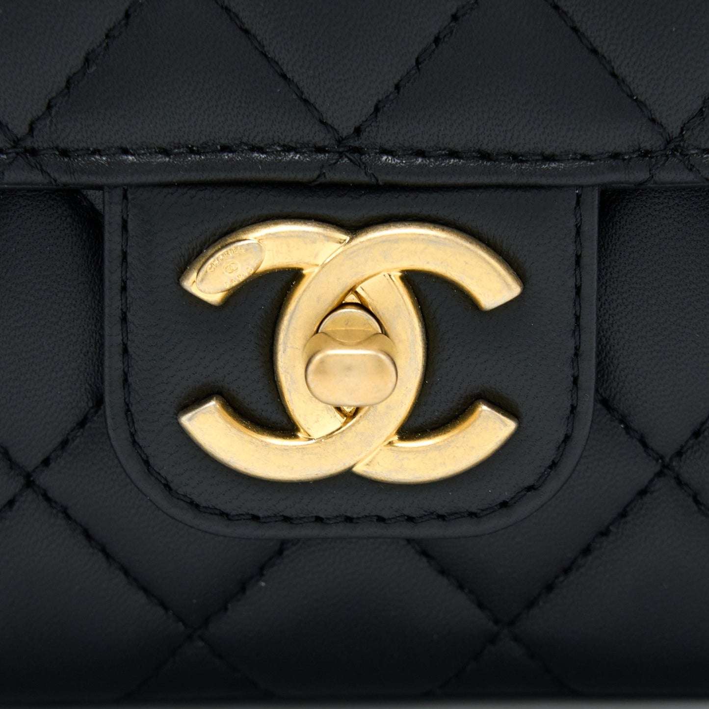 Chanel Seasonal Flap Bag with Detail Chain Lambskin Black Brushed  (Microchip)