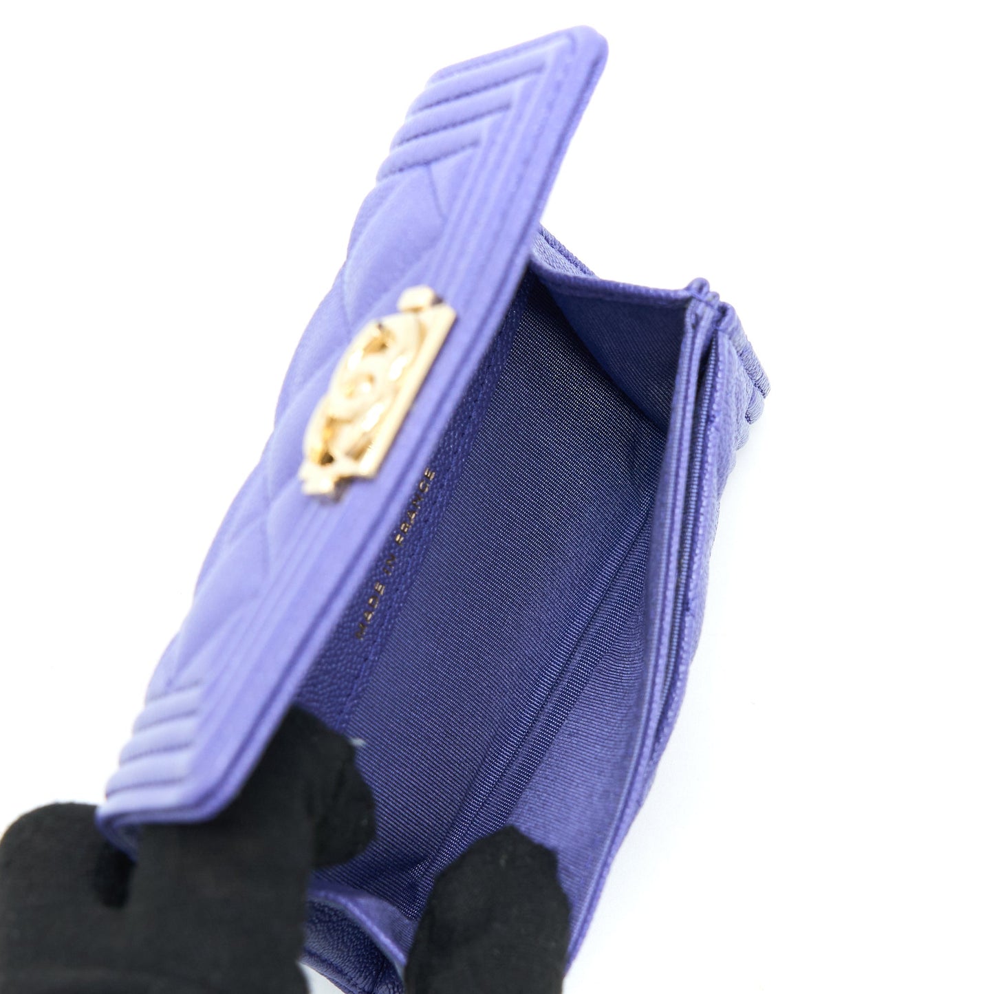 Chanel Boy Card Holder Caviar Purple L