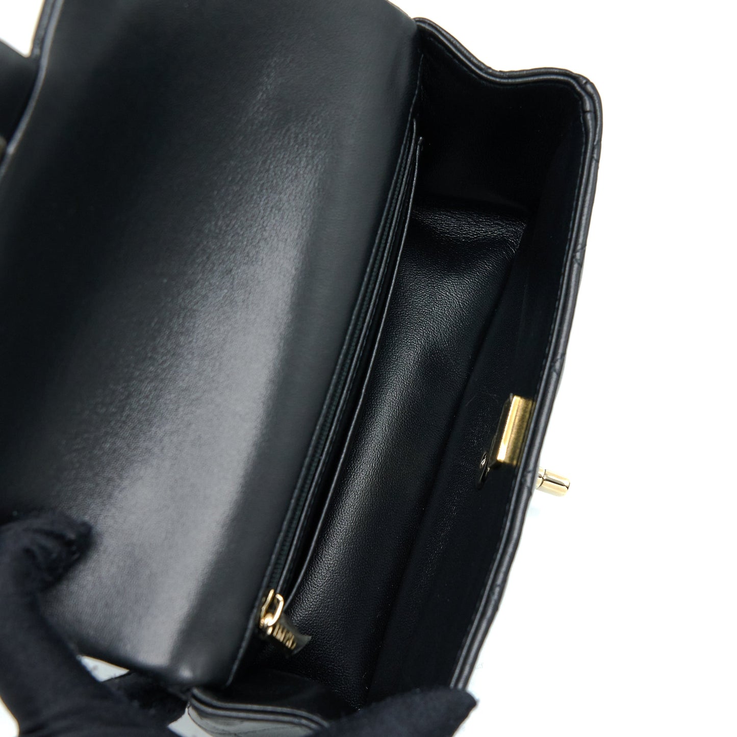 Chanel 22A Top Handle Mini Rectangular Flap Bag Lambskin Black