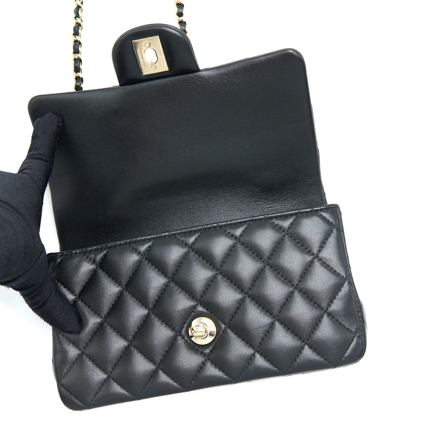 Chanel 22A Top Handle Mini Rectangular Flap Bag Lambskin Black