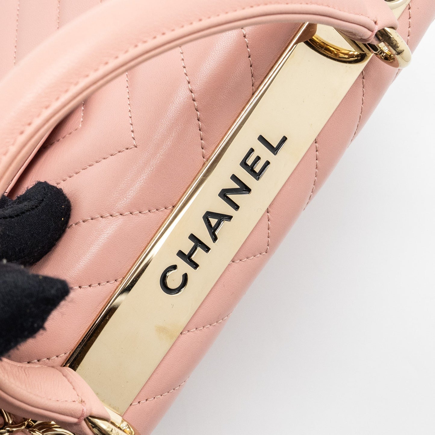 Chanel Chevron Trendy CC Top Handle Flap Bag Lambskin Light Pink L