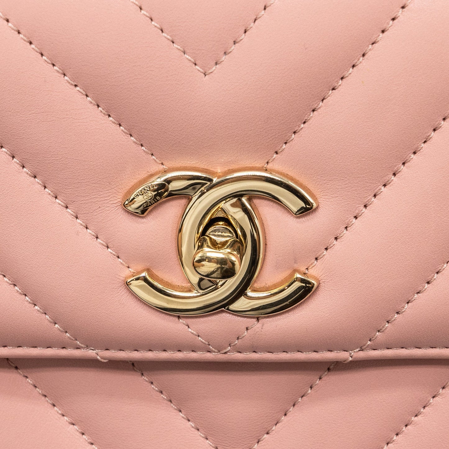 Chanel Chevron Trendy CC Top Handle Flap Bag Lambskin Light Pink L