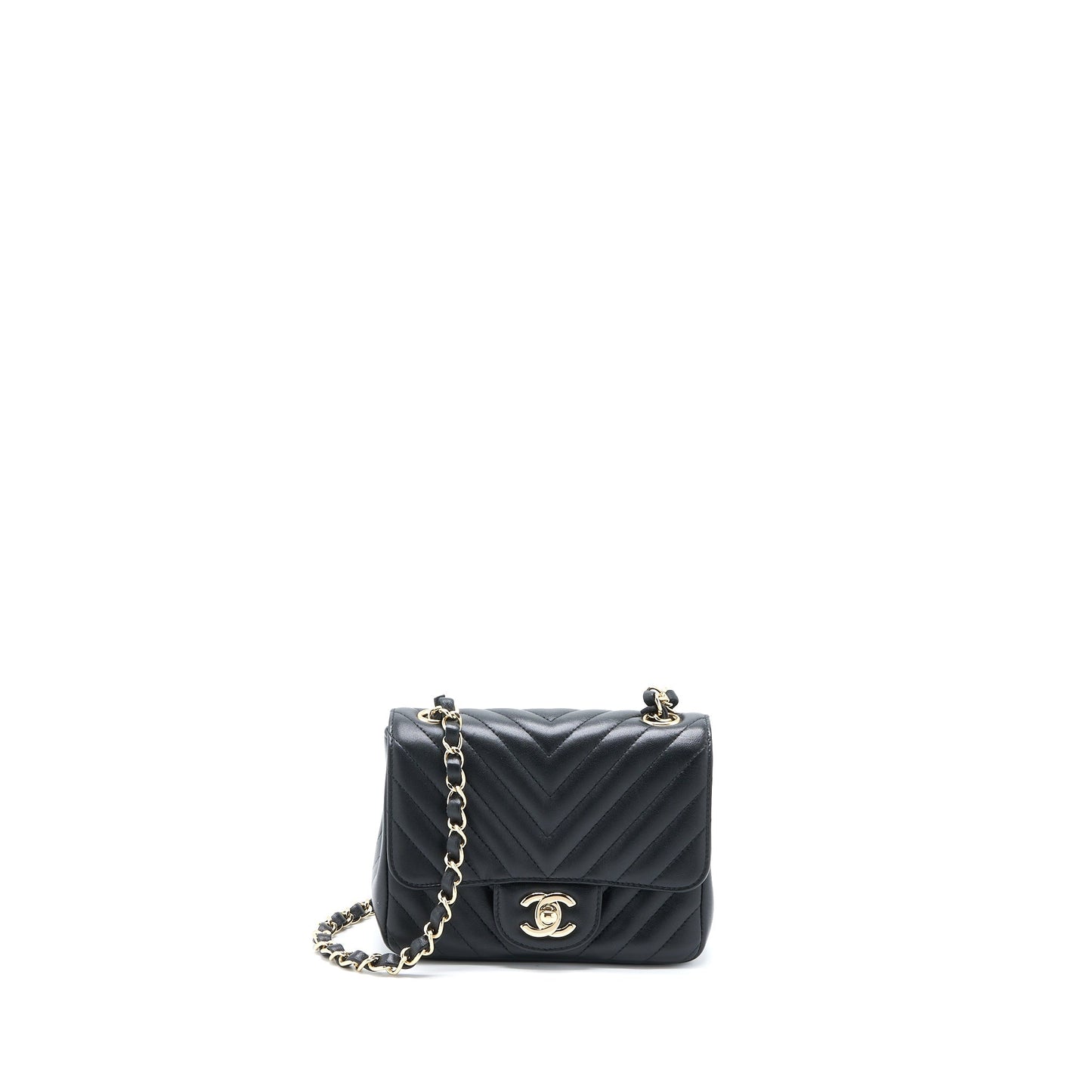 Chanel Mini Square Flap Bag Chevron Lambskin Black L