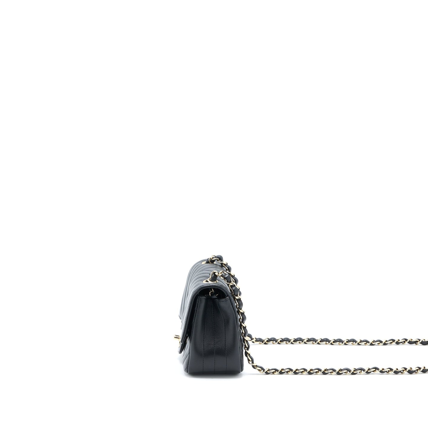 Chanel Mini Square Flap Bag Chevron Lambskin Black L