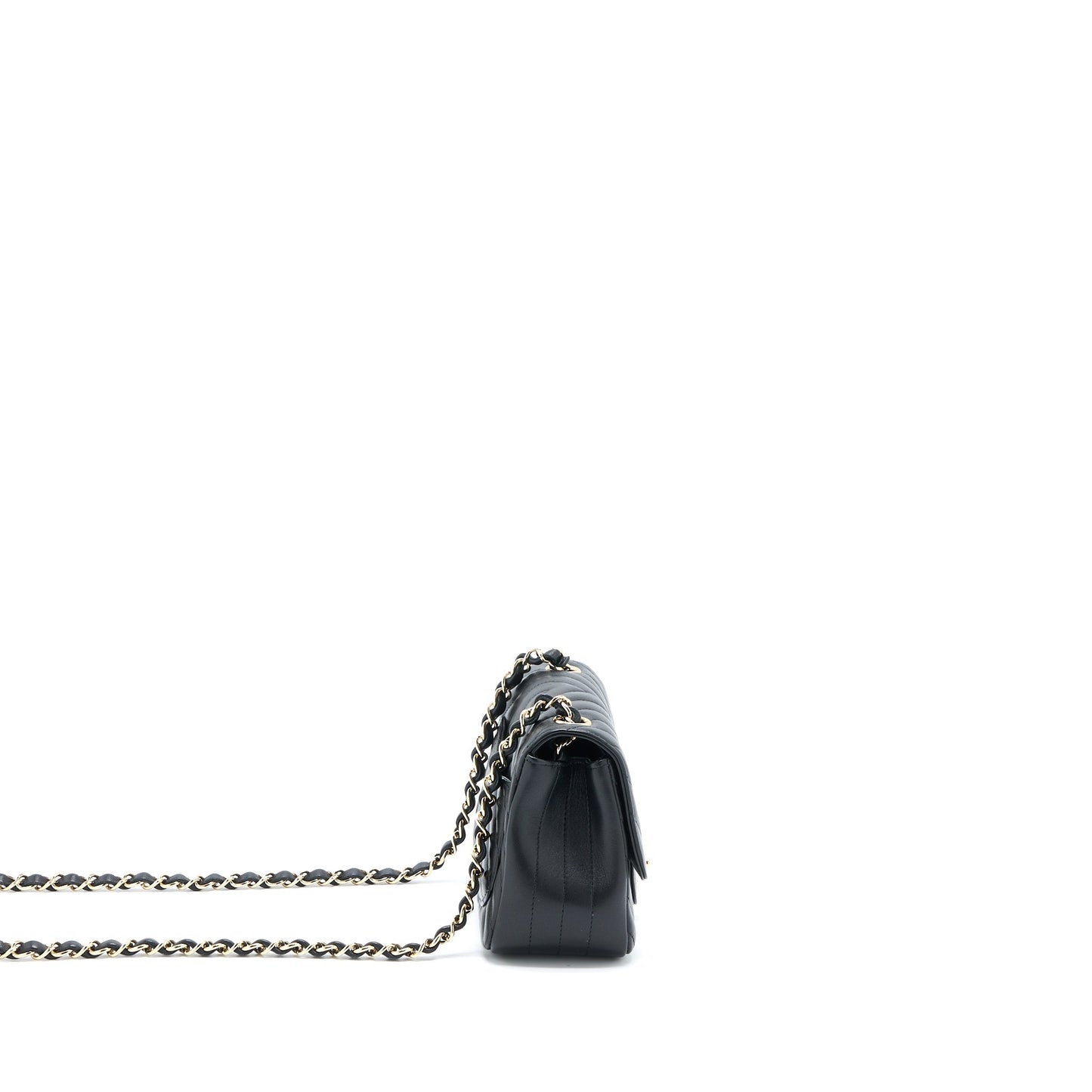 Chanel Mini Square Flap Bag Chevron Lambskin Black L