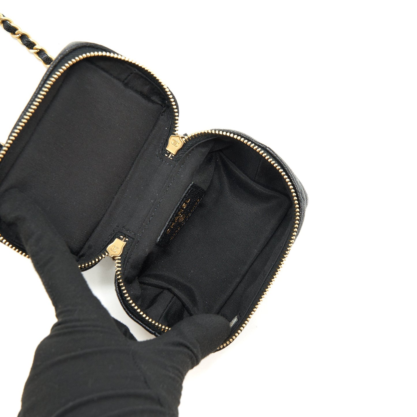 Chanel top handle mini zipper soft Vanity with chain Caviar black