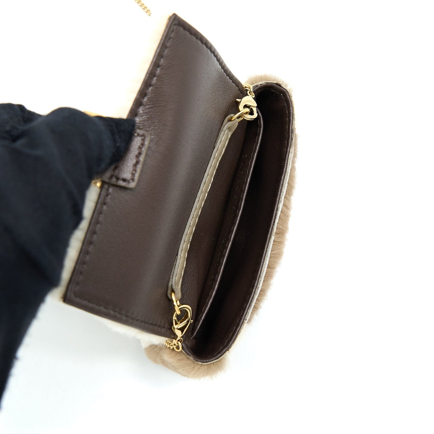 Fendi Nano Baguette Charm Purse With Chain Brown/ Cream